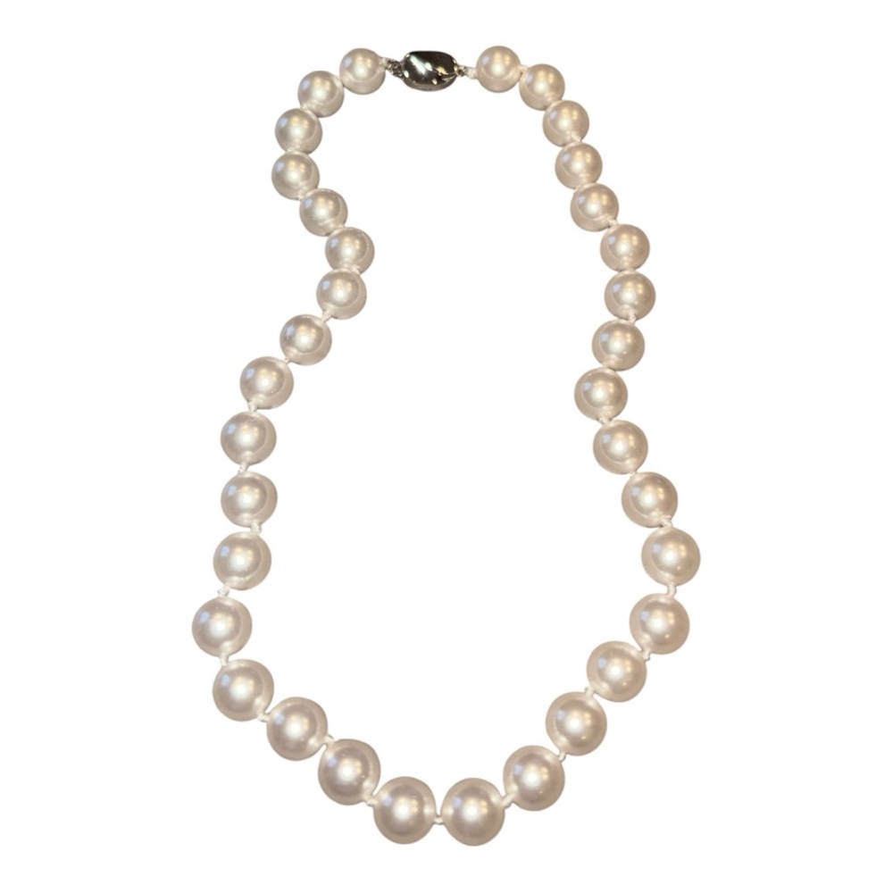 Cultured Pearl Necklace Knotted Strand Sterling Silver 925 Classic J43